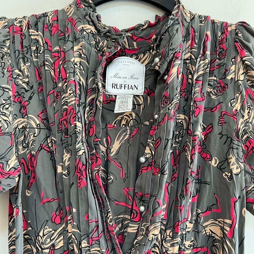 Anthropologie Vtg 2009 Button Front Short Sleeve Silk Dress Belt Pockets Gray, 6 - Picture 5 of 10